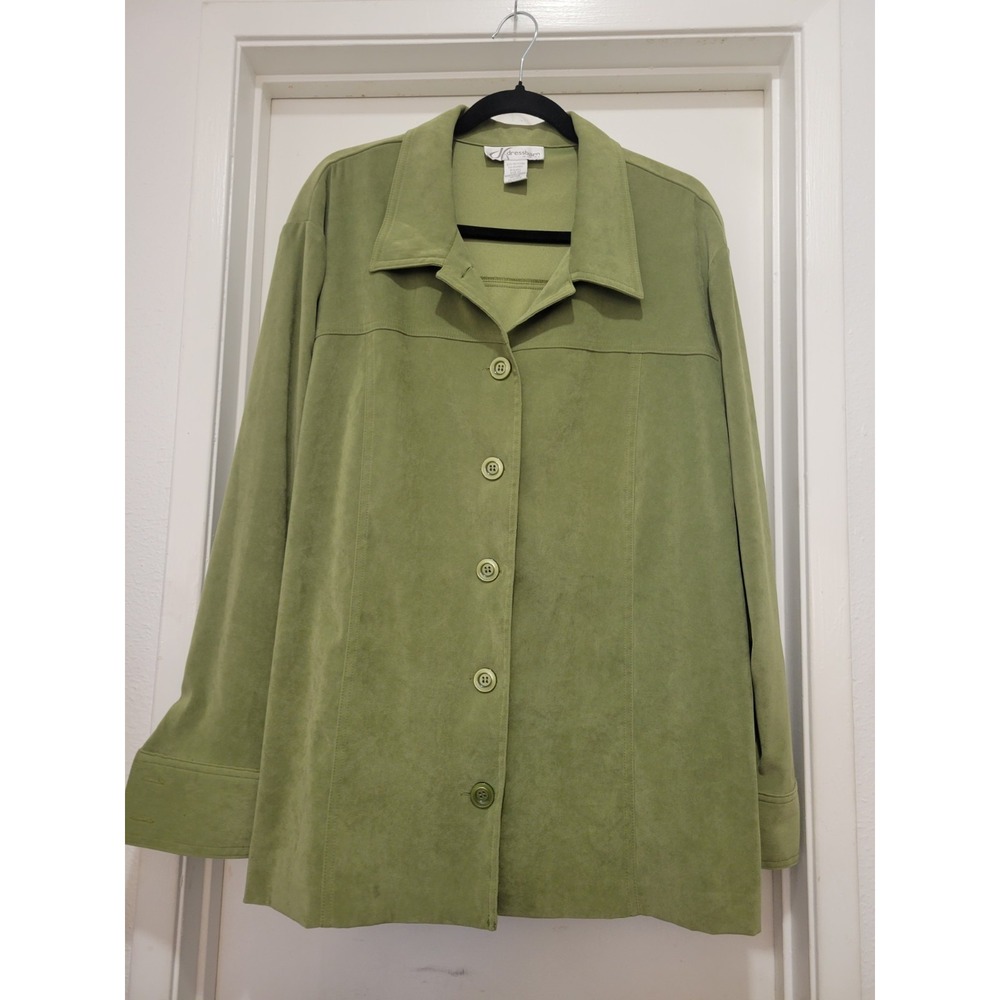 Dressbarn Women Work Chic Retro Green Faux Suede Button Up Lagenlook Jacket 2X